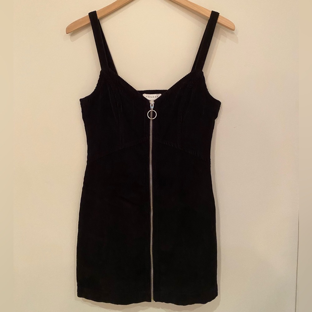 Topshop Black Corduroy Minidress with Silver Zipper NWT